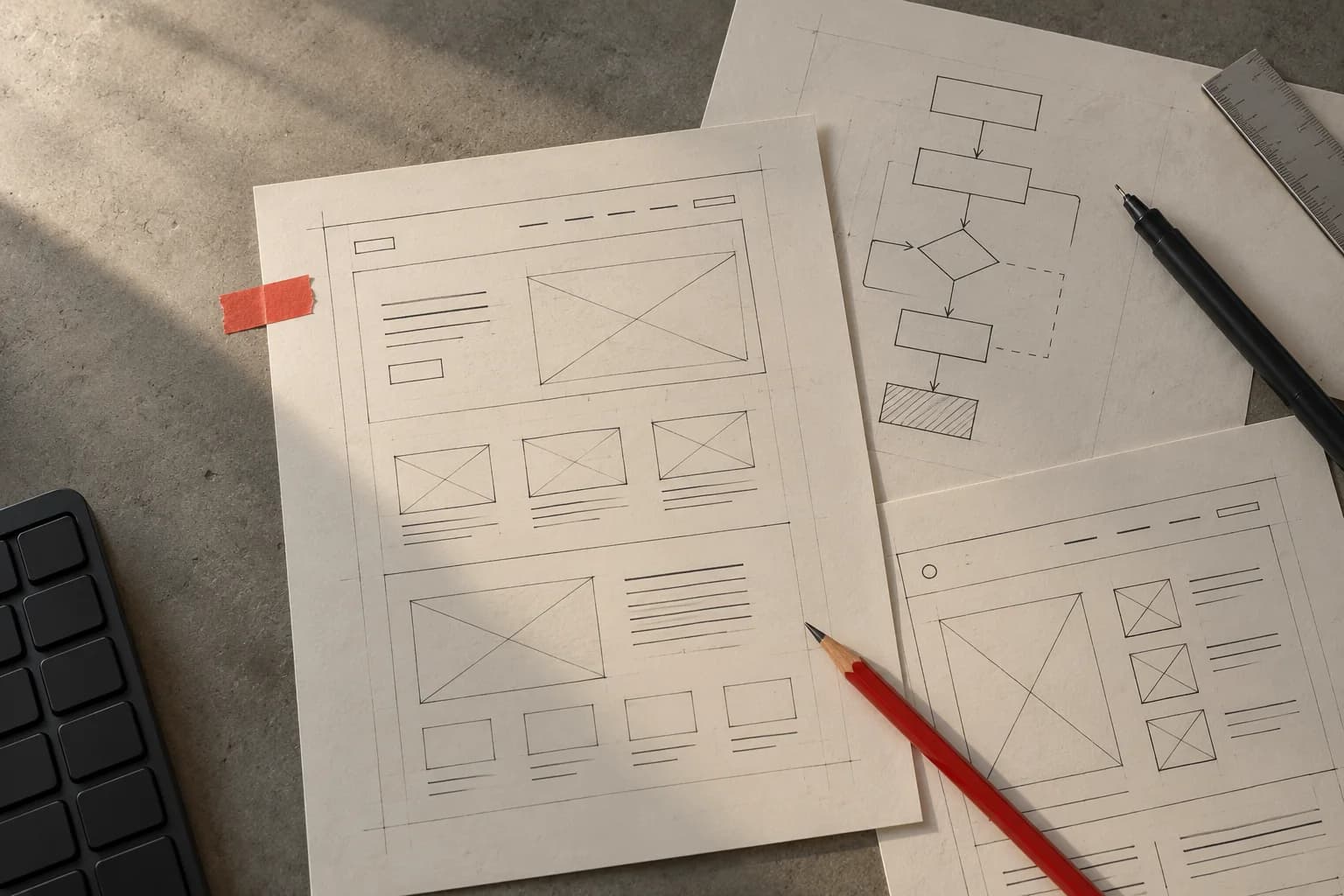 A visual study of interface sketches and drafting tools, from an idea to a working structure